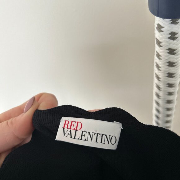 Red Valentino Embellished Sheer Hem Viscose Knit Black Fit & Flare Dress Small - Picture 8 of 9